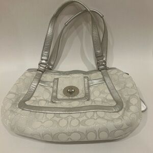 Coach Silver and White Handbag